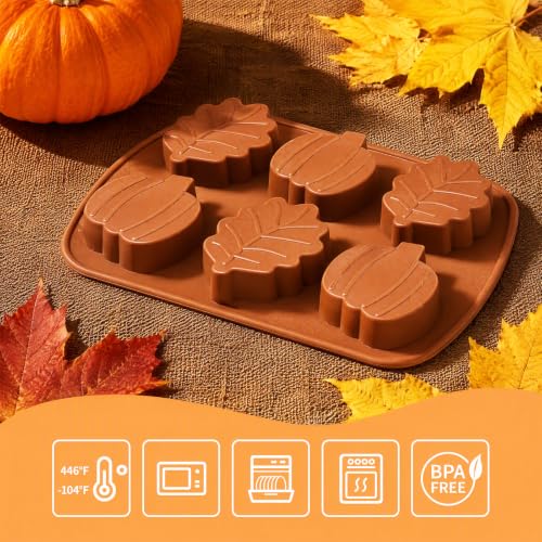 Image of Pumpkin Silicone Molds, 2PCS Fall Jumbo Maple Leaf Pumpkin Ice Cube Trays
