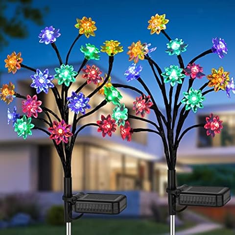 Solar Lights Outdoor Garden, KagoLing Garden Lights Solar Powered Waterproof with Brighter 16LED Colorful Solar Flower Lights Decorative Garden Ornaments Outdoor for Christmas Pathway Wedding Party Cover