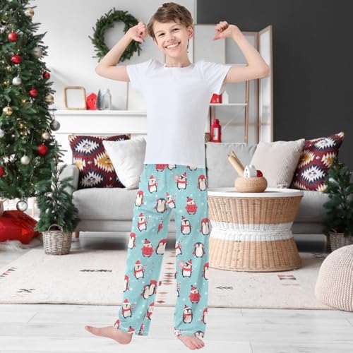 Boy's Pants Xmas Cute Penguin Snow Cartoon Jogger Pants Elastic Long Bottoms Trousers with Pockets 6-14 Years2