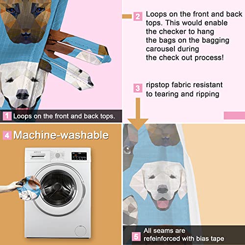 Beegreen Cute Dog Pattern Reusable Foldable Grocery Bags Reusable Shopping Bags Washable 6 Pack Xlarge 50Lbs Sturdy Polyester Fabric Shopping Bags For Groceries Eco-Friendly Reusable Bags #TOP4