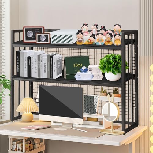 Biblioteca Estantería de Escritorio de 2 Niveles para computadora - Estantería de Almacenamiento Ajustable Multicapa, Organizador Multifuncional para escritorios de Oficina en casa (B, 75 cm)