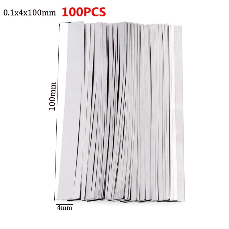 100Pcs Nickel Strip for 18650 21700 Lithium Battery, Battery Spot Welding Ni Plate Battery Connector Tab Battery Cell Spot Welding - 0.1mm*4mm*100mm