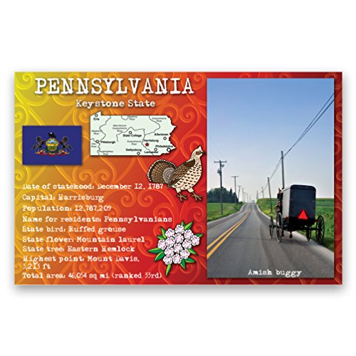 PENNSYLVANIA STATE FACTS postcard set of 20 identical postcards. Post cards with PA facts and state symbols. Made in USA.