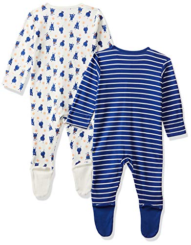 Image of miniklub Baby Front Open Long Sleeve Knitted Cotton Multi Color Sleep Suit, Pack Of 2 (3-6M)
