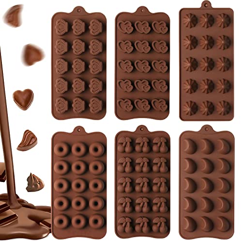 Demarsen Lot de 6 moules à chocolats en silicone pour chocolats en silicone marron et chocolat pour bonbons durs ou caoutchoutés Cover