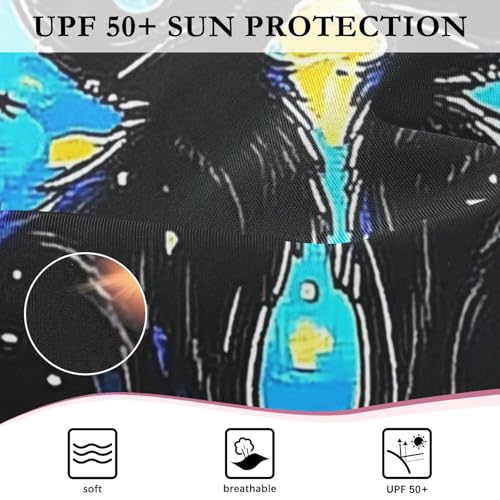 CaTaKu Girls One Piece Swimsuit Black Cat Starry Night Toddler Bathing Suit Long Sleeve UPF 50+ Rash Guard Swimwear 3-12Y4