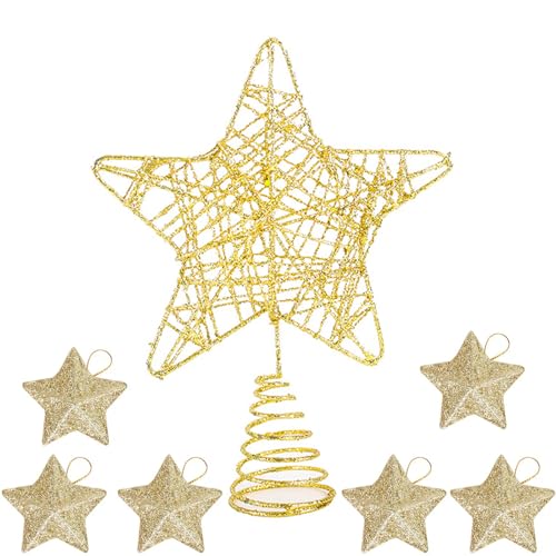 Gleevio Gold Weihnachtsbaumspitze Stern, Glitzer Große...