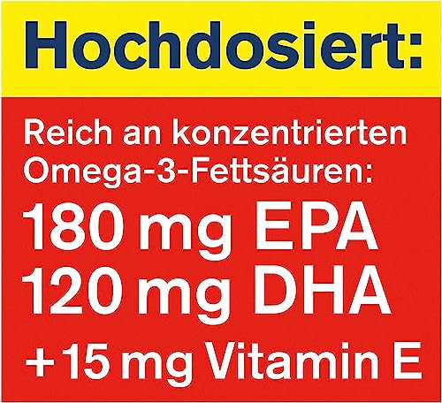 tetesept Omega-3 1000 - Seefisch- und Lachsöl Kapseln – Hochdosierte Omega 3 Fettsäuren DHA, EPA & Vitamin E - Nahrungsergänzungsmittel zur Unterstützung des Herz-Kreislauf-Systems – 1 x 80 Stück