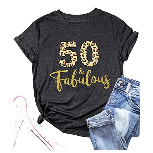 LAZYCHILD 50th Birthday Gifts for Women Fifty Birthday Shirts 50 Years Old Birthday Party Short Sleeve Graphic T-Shirt Dark Grey