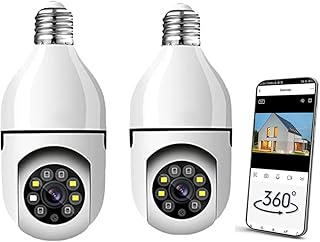 Light Bulb Security Camera, 1080P WiFi Home Bulb Camera 360° Rotate Auto Tracking Panoramic Camera for Home Security with Motion Detection Alarm Two- Way- Talk into E27 Light Bulb (2 Pack)