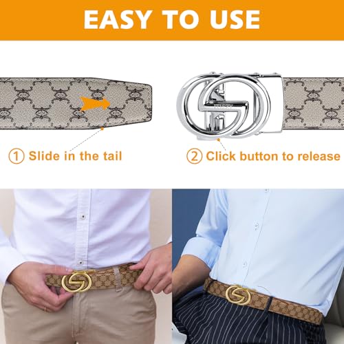 Image of ITIEZY Ratchet Belts for Men - Leather Click Belt for Casual Dress 1 3 /8 inch, Mens Adjustable Belt Trim to Fit