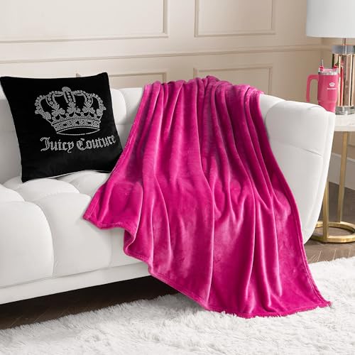 Juicy Couture Solid Plush 50"X70" Throw Blanket, Hot Pink -