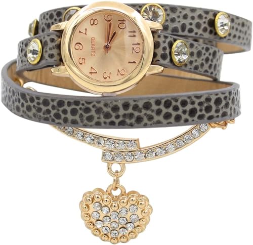 Jewelry Women's Heart-Shaped Pendant Wrist Watch,Colour:White (Color : Grey)