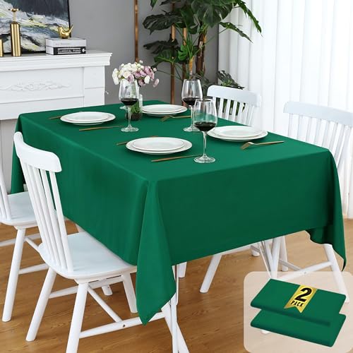 FOLINS&HOME 2 Pack Green Rectangle Tablecloth - 54 x 54 Inch Wrinkle Free Waterproof Polyester Table Cloths, Spillproof 210 GSM Washable Table Cover for Party, Banquet, Square/Rectangular (2 Pcs)