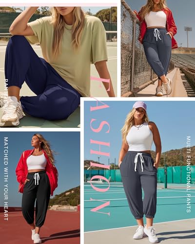 Neer 3 Pack Women's Plus Size Capri Joggers Sweatpant Cropped Yoga Legging Cotton Drawstring Pocket Casual Workout Baggy Pant2