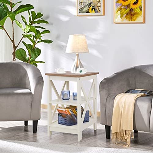 PHI VILLA End Table Living Room Set of 2, Farmhouse Bed Side Table Nightstands for Bedroom, Ivory White Small Side Table - Image 2