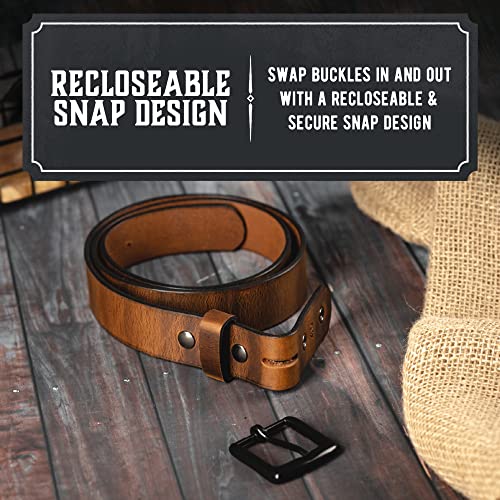 No Buckle Belt | Made in USA Mens Cowboy Belt | 1 1/2" Leather Belt Strap with Snaps