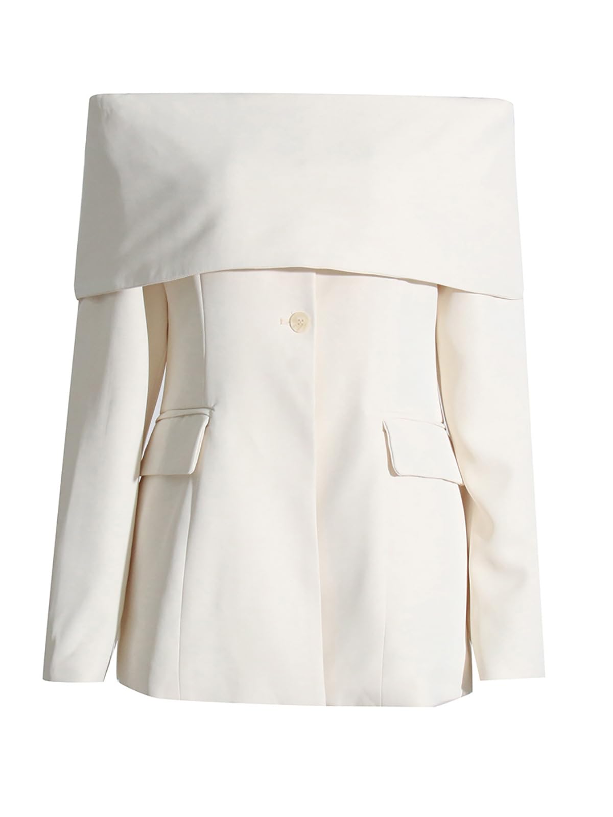 Womens One Shoulder Blazer Fashion Office Lady Elegant One Button Pockets Suit Jacket Long Sleeve Solid Color Formal