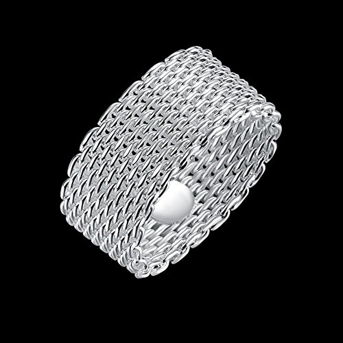 JAJAFOOK 925 Sterling Silver Plated Fashion Woven Braided Mesh Ring Wedding Band Rings for Women2