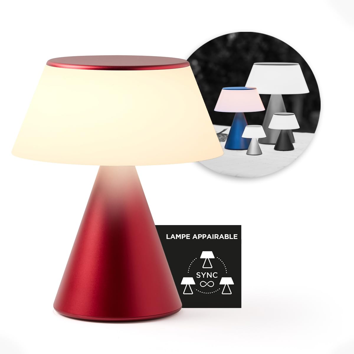 Lexon LUMA L Lámpara de Noche Sensible al Táctil, Luz Nocturna Inalámbrica con Regulación y Sincronización Multilámpara, 9 Colores LED, Recargable, Carcasa de Aluminio - Rojo Oscuro