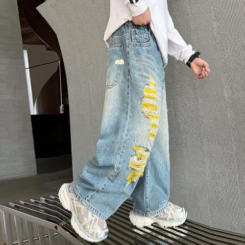 Boys Baggy Jeans Kids Trendy Ripped Destroyed Casual Denim Pants Streetwear Straight Leg Jean Trousers with Pockets4