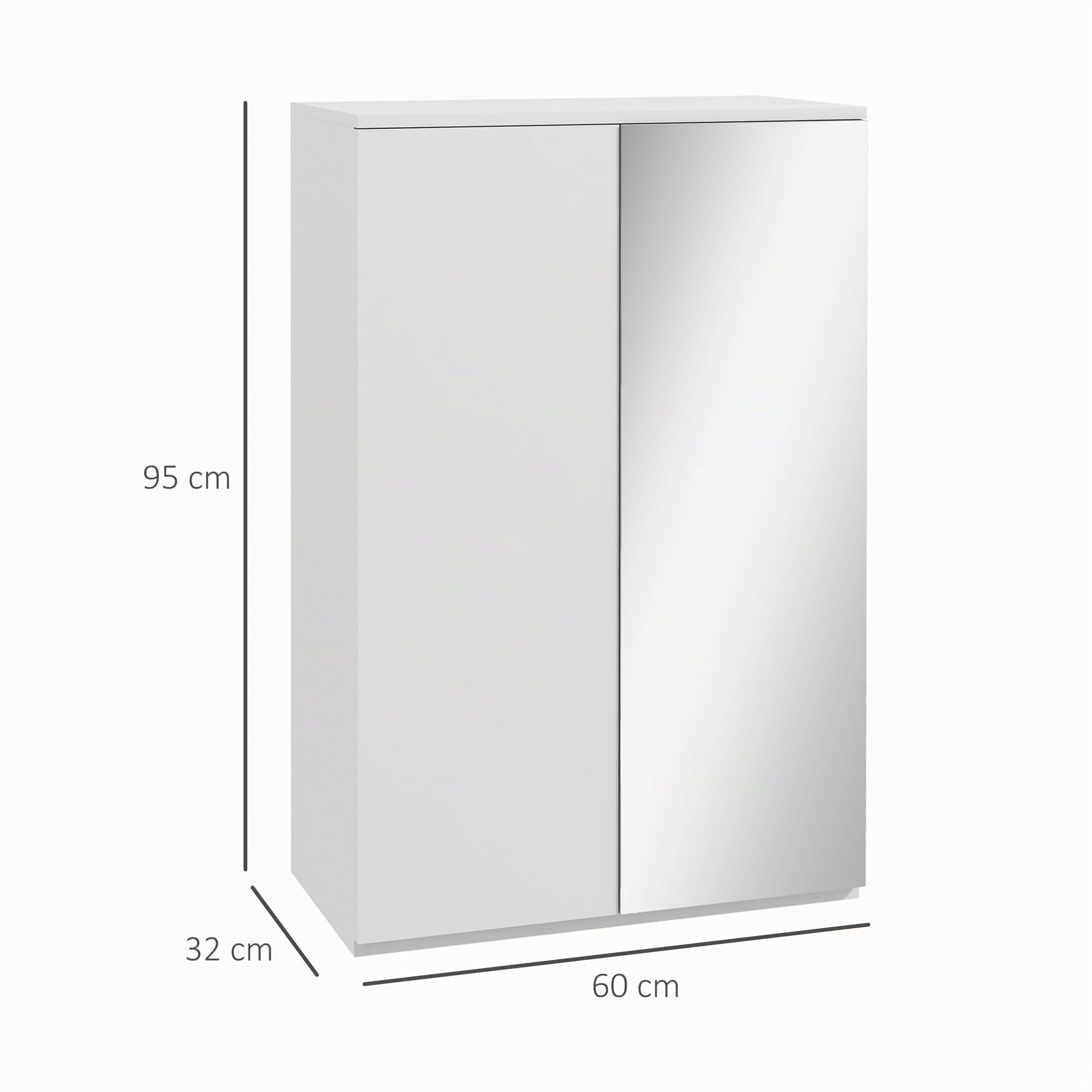 HOMCOM Armadietto per scarpe con specchio 60x32x95 cm Bianco | 18 paia di scarpe, 5 ripiani regolabili, per ingresso