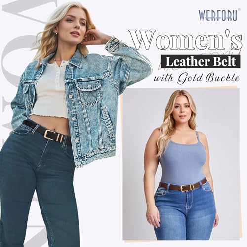 WERFORU 3 PACK Women Belt Women Fashion Leather Belts for Jeans Pants Ladies Belts with Gold Buckle