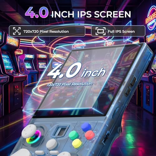 Image of DC40V Upgraded Handheld Game Console, 4.0 Inch Large Screen Retro Gaming Console, 64GB Preloaded 18000+ Games, Open Source Linux Handheld Emulator Supporting 30+ Emulators, 4000mah Battery (64G Blue)