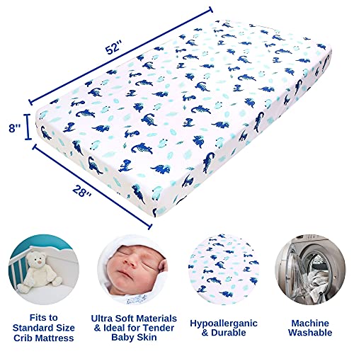 Baby Bees 4 Pieces Cartoon Dinosaurs Crib Bedding Sets For Boys And Girls | Baby Bedding Crib Set Of Crib Sheet, Quilt, Dust Ruffle For Standard Size Crib #TOP3