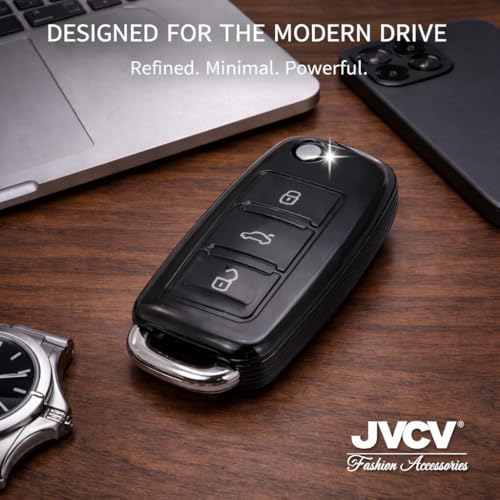 Image of JVCV Soft TPU Transparent Black Key Cover Compatible with Volkswagen Polo Vento Ameo Jetta Passat & Skoda Rapid Laura Superb Octavia Fabia Yeti Folding Key | Slim Fit Case (Transparent Black)