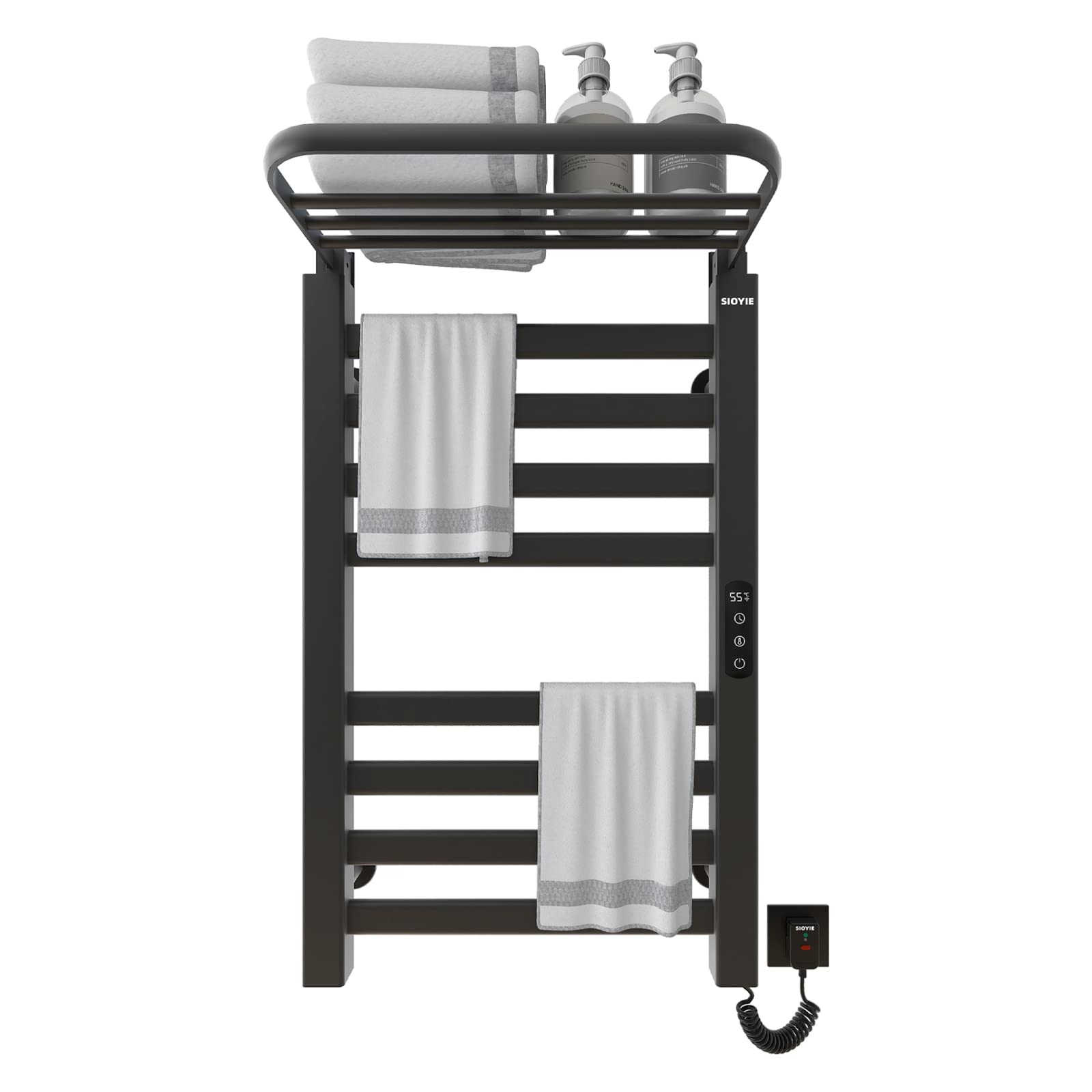 Heated Towel Rack, WiFi Towel Warmer Rack, für Alexa und Google Home and TUYA APP, Heated Towel Racks for Bathroom, with 1H-9H Hour Timer 86?-158? Temperature Control-WiFi Black Right