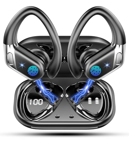 Wireless Earbuds, 2025 Bluetooth 5.4 Headphones Sports, Deep Bass Stereo in Ear Headphone for Running, 50H Wireless Earphones with Mic CVC 8.0 Cancelling Mic Earphones, 1.5 H USB-C Fast Charge, Black