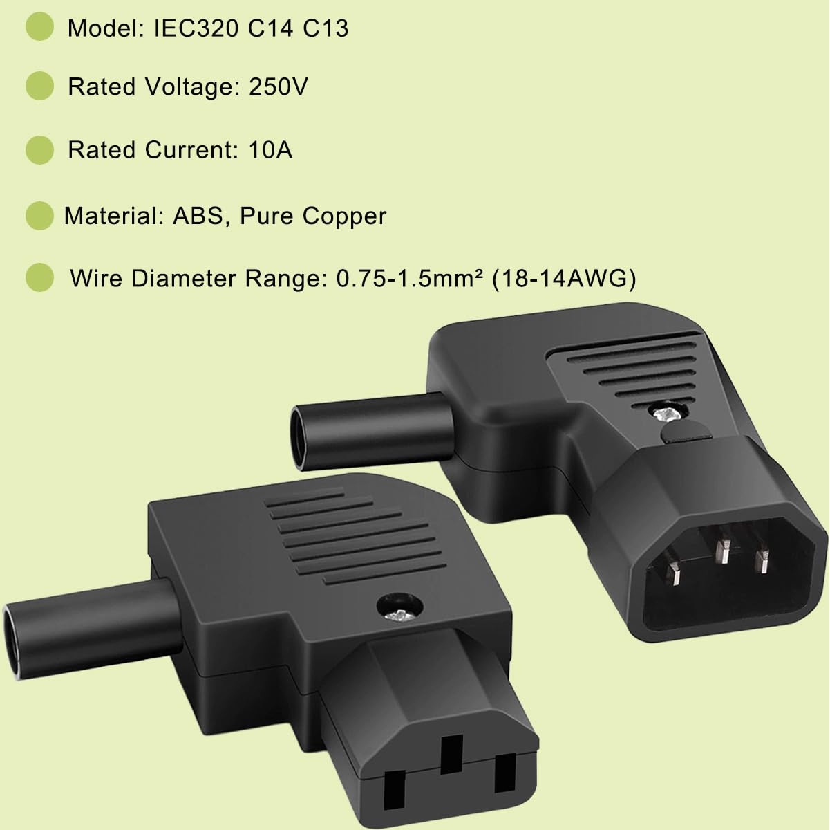4 pezzi IEC320 C13 C14 connettore ad angolo retto 250V 10A 3 pin femmina maschio adattatore presa di alimentazione ricablabile in linea, per PDU cabinet auto elettrica luce LED case