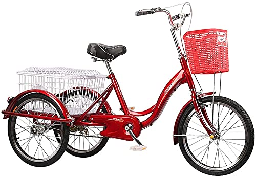 PAGOIAAR Adult Cargo Tricycles Beach Cruiser Bikes Shopping Adult Pedal Tricycle 20 Inch 3 Wheel Single Speed Elderly Fitness Transportation Leisure Shopping Basket Car for Seniors Men Women