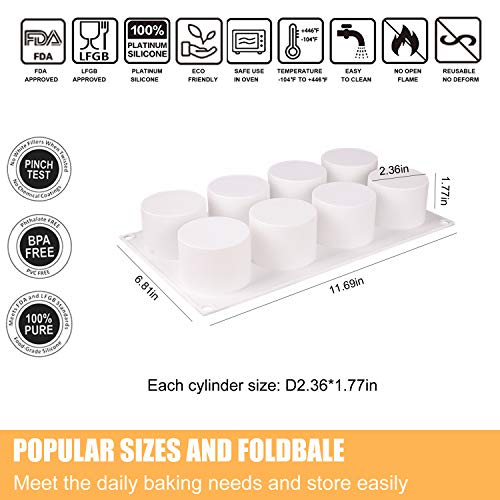 Joho Baking Silicone Molds for Mousse Cake, 3D Silicone Baking Mold Cakes, Dessert Molds for Pastry Chocolate, Tall Cylinder, 8-Cavity - Thumbnail 3