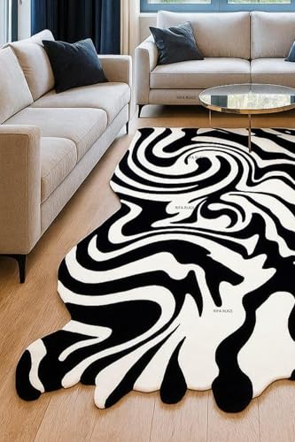 Image of Hand Tufted Carpet Nz Wool with Silk Abstract Design Non Slip Luxury Exclusive Rectangular Carpet for Living Room Bedroom (Size : 5x8 Ft, 152x244 CM), Multicolor