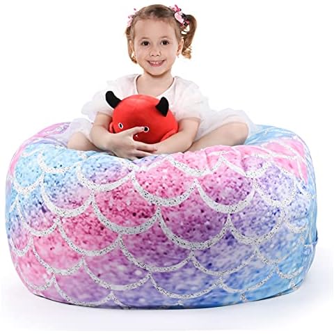 KABOER Bean Bag Cover for Kids,200L Stuffed Animal Storage Bean Bag Chair Cover |Stuffable Zipper Beanbag for Organizing Children Soft Plush Toys (32x29inch) Cover