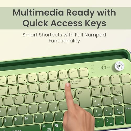 Image of Portronics Bubble 4.0 Wireless Keyboard with Bluetooth + 2.4 GHz USB Receiver, Rechargeable Battery, Volume Control Knob, Multimedia Hotkeys with Numpad, for Laptop, PC, Smartphone, Tablet(Green)