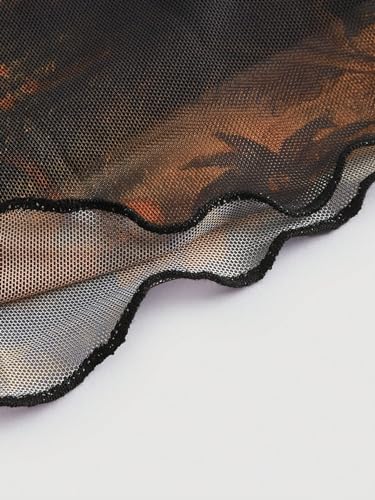 SweatyRocks Women's Allover Print Spaghetti Strap Bodycon Dress Elegant Sleeveless Lettuce Trim Midi Dresses4