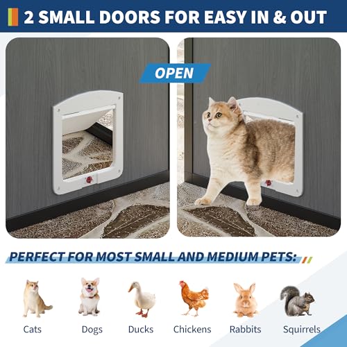 Aluminum Walk-In Large Outdoor Cat Enclosure, Large Outdoor Catio for Multiple Cats, Outside Cattery with Weatherproof Roof with Channels, Side Door, UV Proof Cover, Huge Condo, Platform