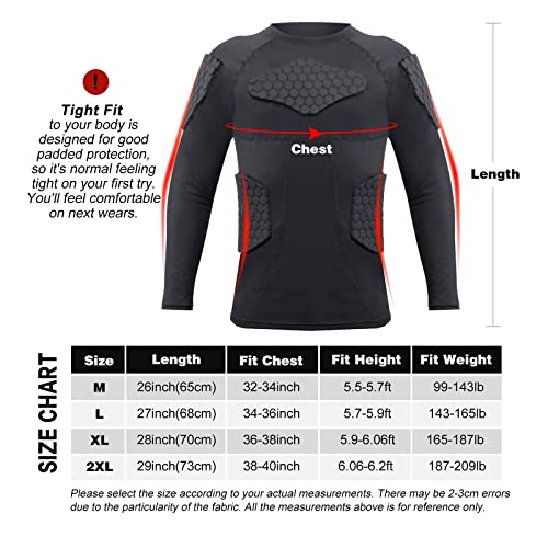 Zicac Men's Sports Shock Rash Guard Compression Padded Shirt Soccer Basketball Protective Gear Chest Rib Guards(Black,Us:m) #TOP3