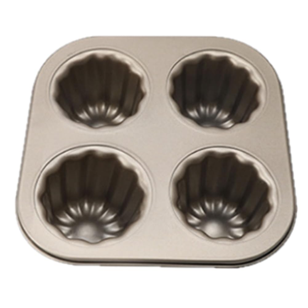 CTRLZS 4-Cavity Canele Mold Cake Pan, Non-Stick Canele Baking Pan for Oven Carbon Steel Caneles Mold Bakeware Tool Easy Install Easy to Use