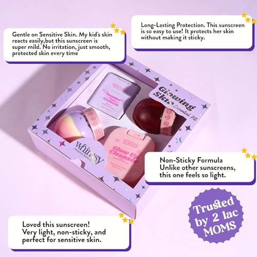 Image of Whimsy Beauty Glowing Skin Essentials Kit for Kids and Teens,Complete Skincare Set with Cleanser Moisturizer Sunscreen (4 to 16 years) Natural, Chemical Free, Sulfate-Free, Dermatologist Tested