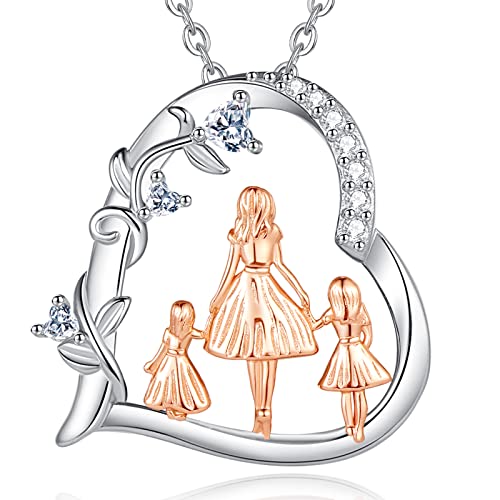 EUDORA Sterling Silver Mother Daughter Necklace for Women, Mama Son Daughter Necklace Pendant for Mom and Daughter,Mom Jewelry from Daughter Mother's Day Gift for Mother Daughter Aunt Grandma