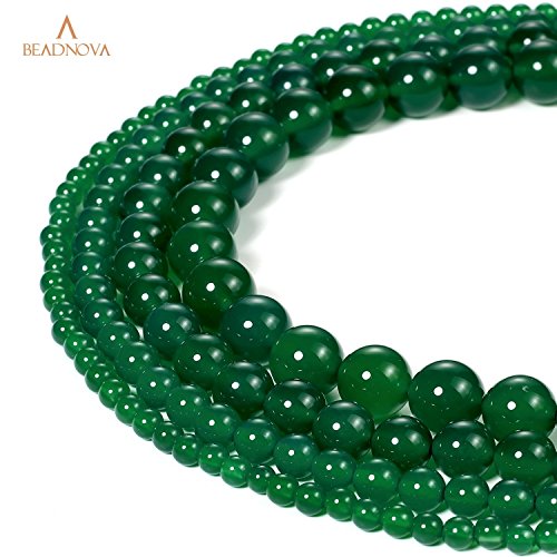 Image of BEADNOVA 8mm Natural Green Agate Gemstone Round Loose Beads for Jewelry Making (45-48pcs)