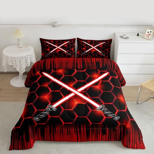 Feelyou Lightsaber Comforter Set Full Size Kids Red Honeycomb Comforter
