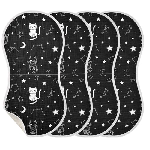 J JOYSAY Galaxy Cats Black Baby Burp Cloths for Boys Girls Large 22''x11'' Cotton 4 Layer Milk Spit Up Rags for Infant Newborn one sizex4