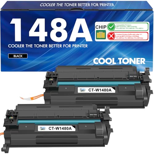 148A Toner Cartridge Black 148X Compatible Replacement for HP W1480A W1480X MFP 4101fdw 4101fdn Pro 4001dw 4001dn 4001n Printer Ink (2 Pack with Chip)