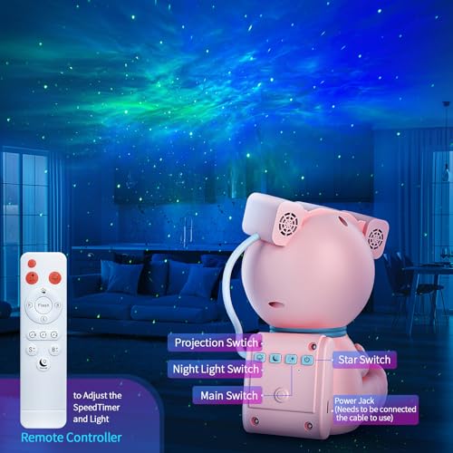 Astronaut Galaxy Projector, Star Projector with Timer and Remote, Night Light with Moon Lamp, LED Nebula Lamp for Kids Adults, Room Decor Gift (Pink)