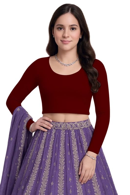 xolani Readymade Cotton Fitted Saree Blouse for Women Full Sleeve Square Round U Neck Regular fit Stretchable Pullon Western Stylish Crop Top VX16-picture-16